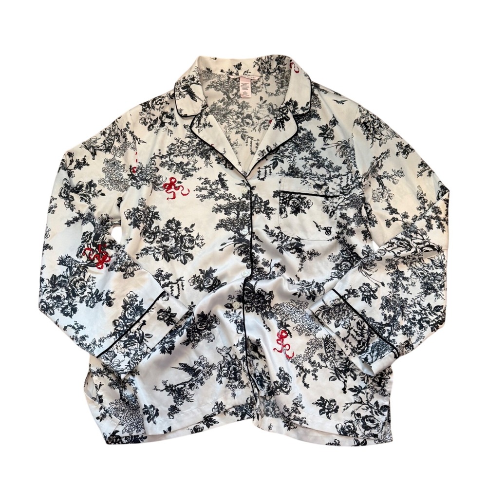 Victoria's Secret‎ Toile Floral Satin Pajama Top Women's Size M Coquette Vibe